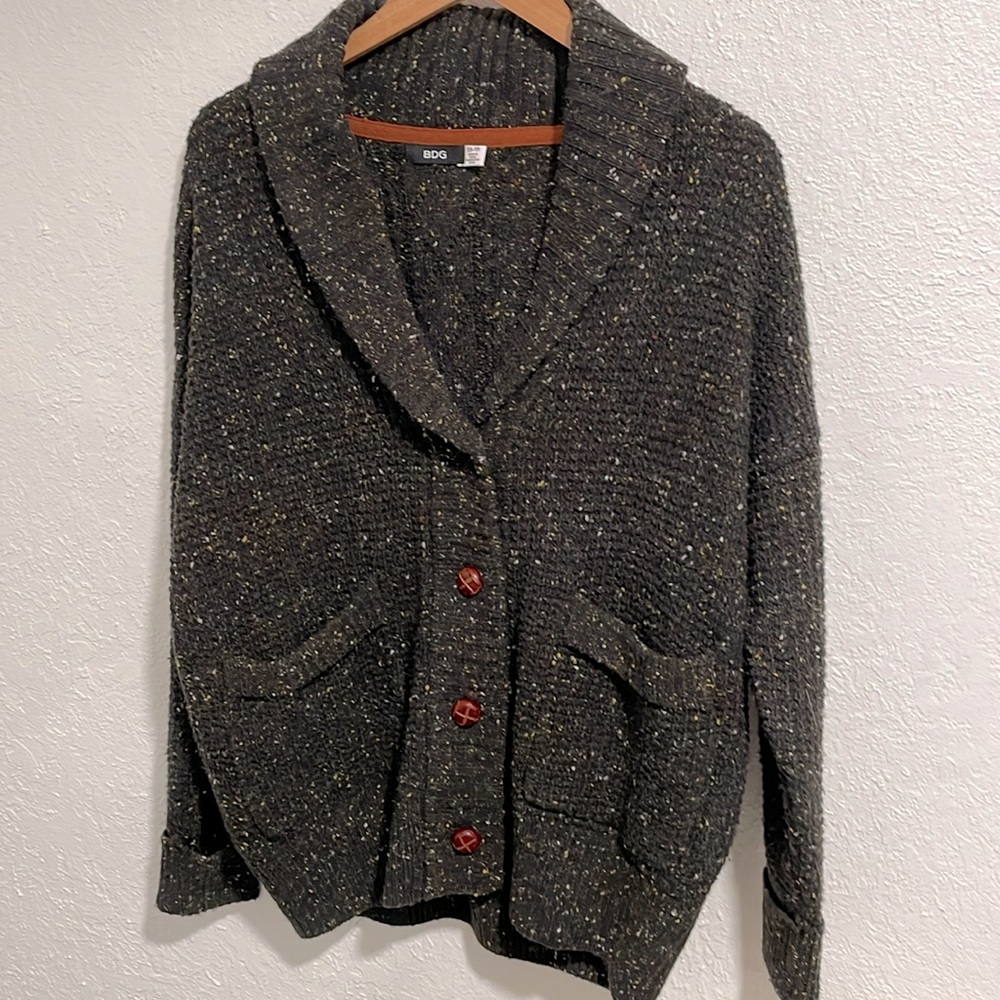 BDG Oversized Chunky Thick Speckled Grandpa Cardigan Sweater